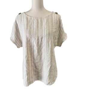 Ellen Tracy Linen Blend Blouse Tan White Stripe Lagen Look Summer Size Medium